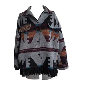 Lucky & Blessed Southwest Print Western Fringe Jacket, Size Small